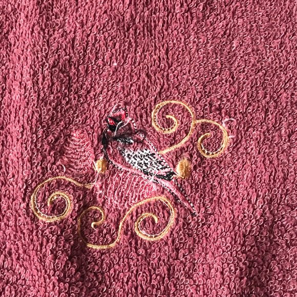 Vintage Oriole Bird Tea Towel Embroidered Hand Kitchen Bath Yellow Burgundy - Picture 11 of 14